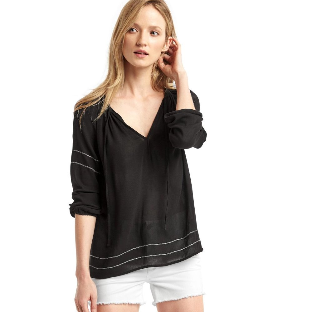 Gap Soft Shirring Long Sleeve semi-sheer top Large Petite